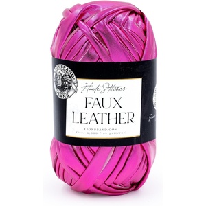 Lion Brand Yarn Faux Leather, Fashion Yarn for Knitting and Crochet, Bronze, 1 Pack(Hot Pink)