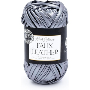 Lion Brand Yarn Faux Leather, Fashion Yarn for Knitting and Crochet, Bronze, 1 Pack(Silver Fox)