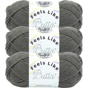 Lion Brand Yarn, Feel Like Butta Velvety Soft Yarn for Knitting, Crochet, and Crafts, Charcoal, 3 Pack, Chenille Like Fiber for Plush Baby Blankets, Amigurumi Toys, and Worsted Weight Sweaters(3 Pack)