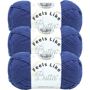 Lion Brand Yarn Feels Like Butta Yarn, Velvety-Soft Yarn for Crocheting and Knitting, 3 Pack, Royal Blue