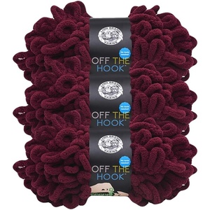 Lion Brand Yarn Off The Hook Yarn, Bulky No-Needle Craft Yarn for Crocheting, Hand-Knitting, 3-Pack, Cherry Bomb