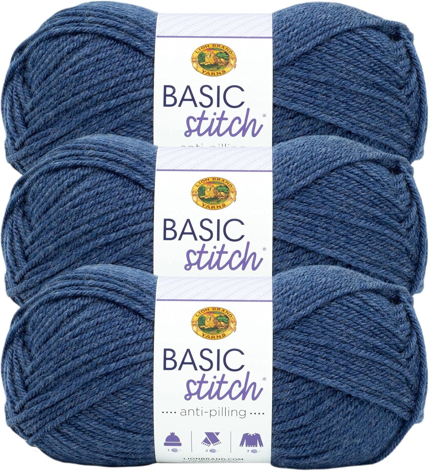 image:image1 Skein Lion Brand Yarn Basic Stitch Anti Pilling Yarn FairviewDeep Denim Heather