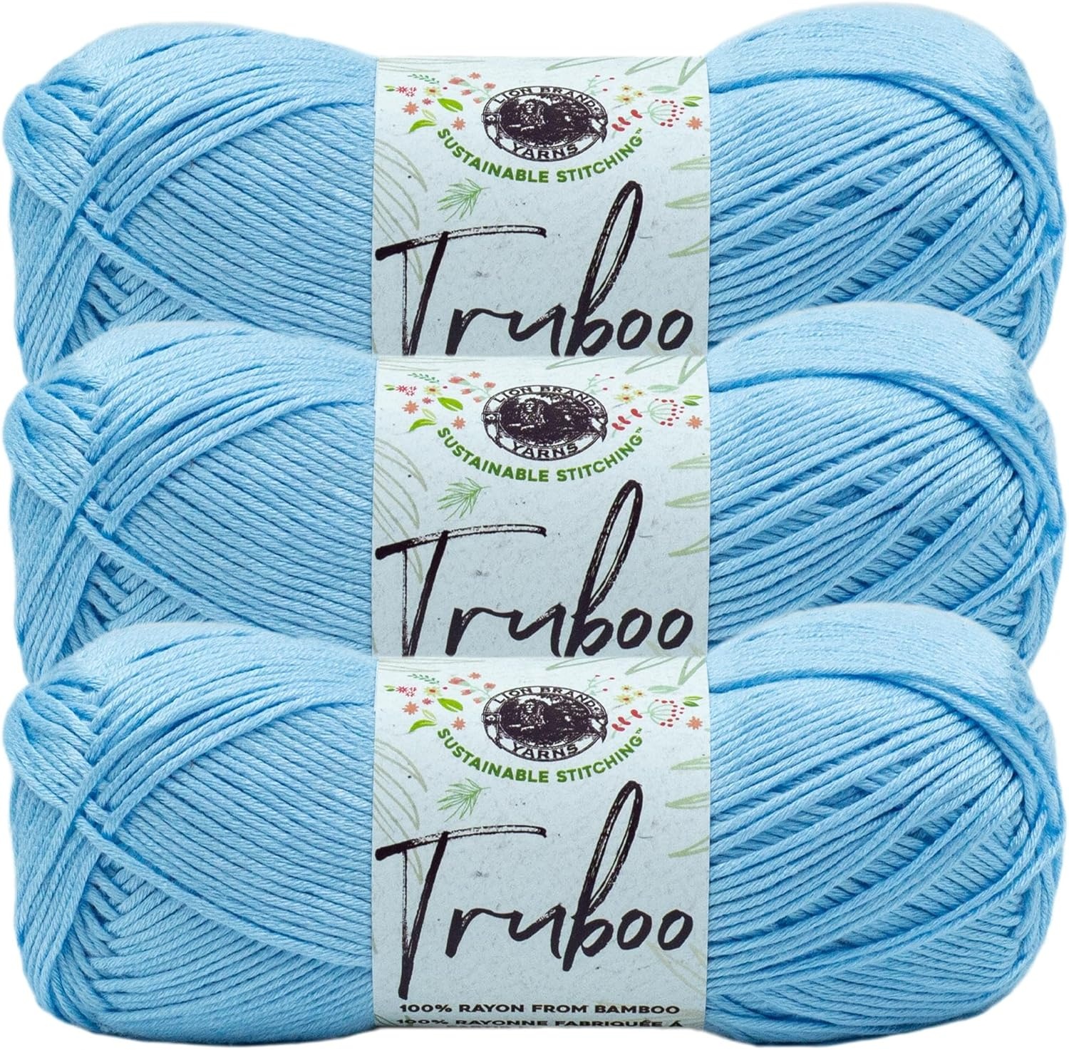 image:image1 Skein Lion Brand Yarn Truboo Yarn WhiteLight Blue
