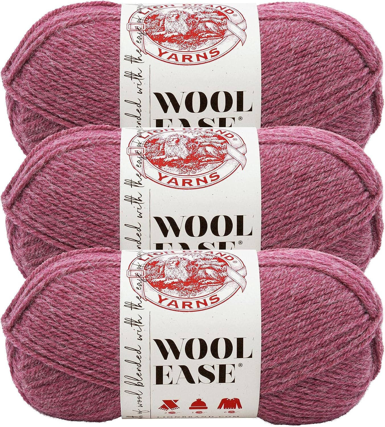 image:image3 Pack Lion Brand Yarn 620087 WoolEase Yarn ArrowwoodDark Rose Heather
