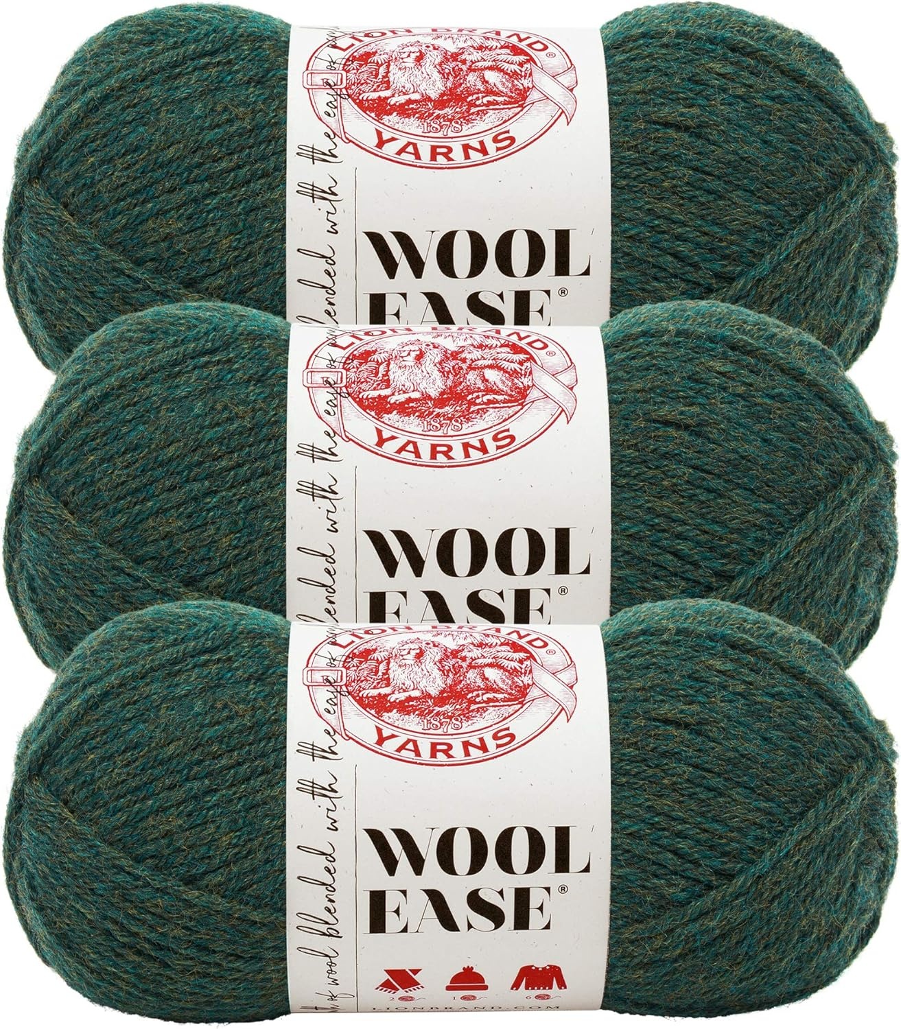 image:image3 Pack Lion Brand Yarn 620087 WoolEase Yarn ArrowwoodForest Green Heather