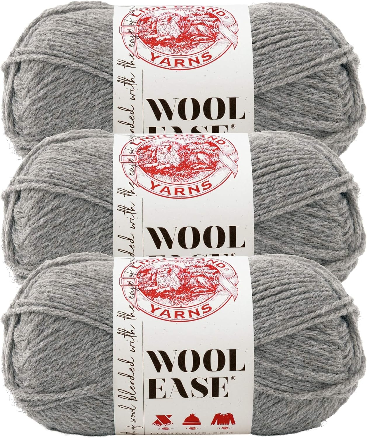 image:image3 Pack Lion Brand Yarn 620087 WoolEase Yarn ArrowwoodGrey Heather
