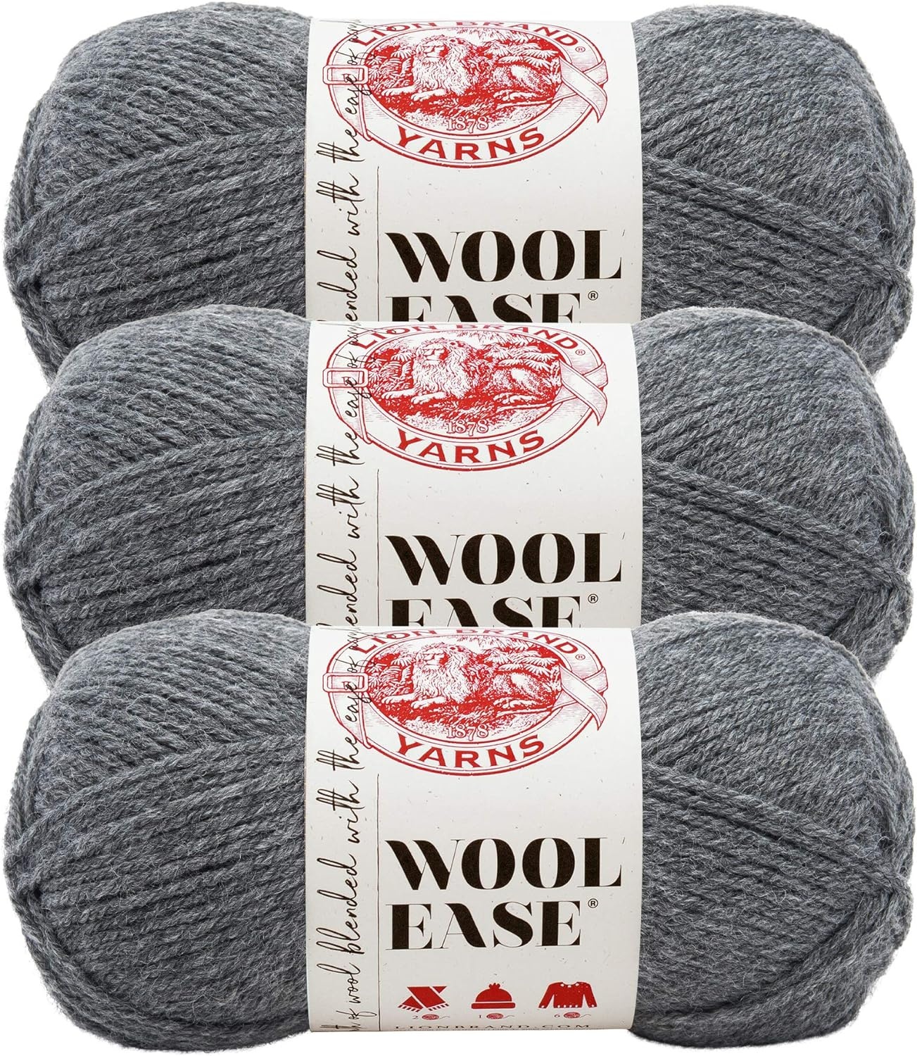 image:image3 Pack Lion Brand Yarn 620087 WoolEase Yarn ArrowwoodOxford Grey