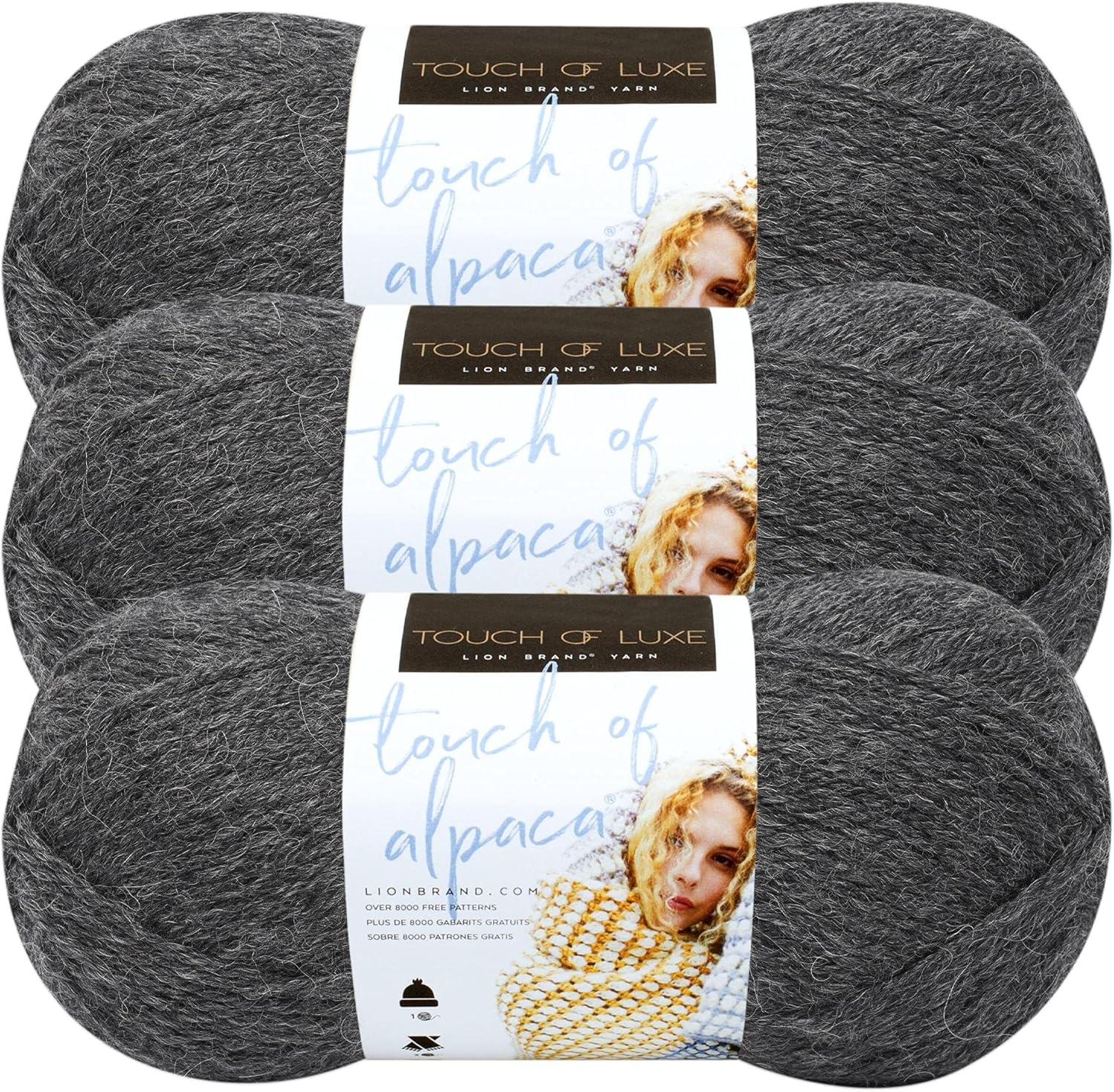image:image3 Pack Lion Brand Yarn Touch of Alpaca Yarn CrimsonCharcoal