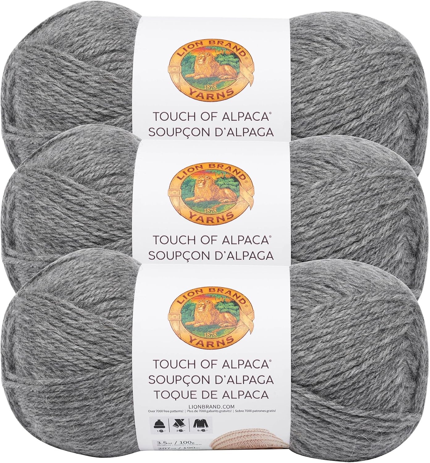 image:image3 Pack Lion Brand Yarn Touch of Alpaca Yarn CrimsonOxford Grey