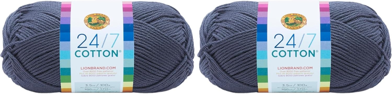 image:imageLion Brand 247 Cotton Yarn Yarn for Knitting Crocheting and Crafts Amber 3 Pack Light Worsted 100 Mercerized Cotton Yarn for Crochet Knitting Craft 185 Yards of Natural Fiber for Tees Bags DishclothsDenim