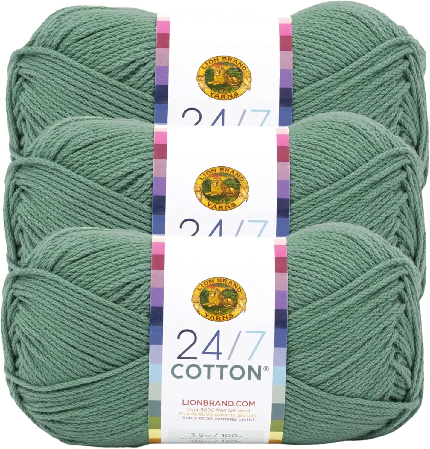 image:imageLion Brand 247 Cotton Yarn Yarn for Knitting Crocheting and Crafts Amber 3 Pack Light Worsted 100 Mercerized Cotton Yarn for Crochet Knitting Craft 185 Yards of Natural Fiber for Tees Bags DishclothsSpruce