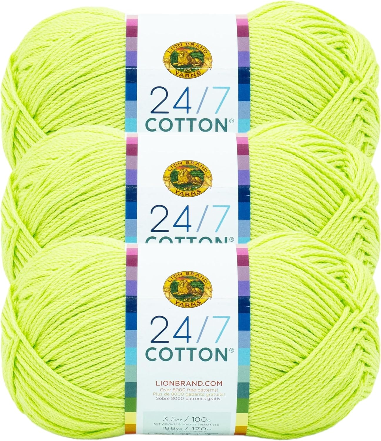 image:imageLion Brand 247 Cotton Yarn Yarn for Knitting Crocheting and Crafts Amber 3 Pack Light Worsted 100 Mercerized Cotton Yarn for Crochet Knitting Craft 185 Yards of Natural Fiber for Tees Bags DishclothsLime