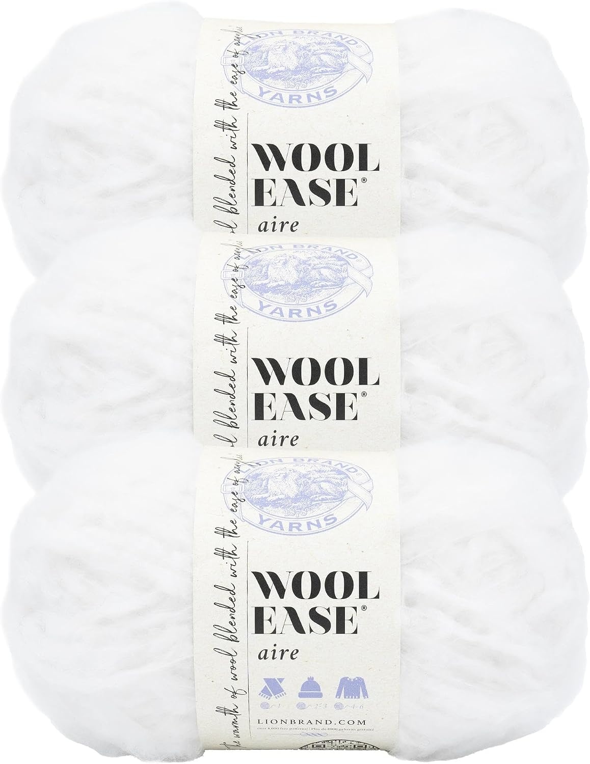 image:imageLion Brand WoolEase Aire Yarn Soft Yarn for Knitting Crochet and Crafts Buttercup 3 PackMarshmallow