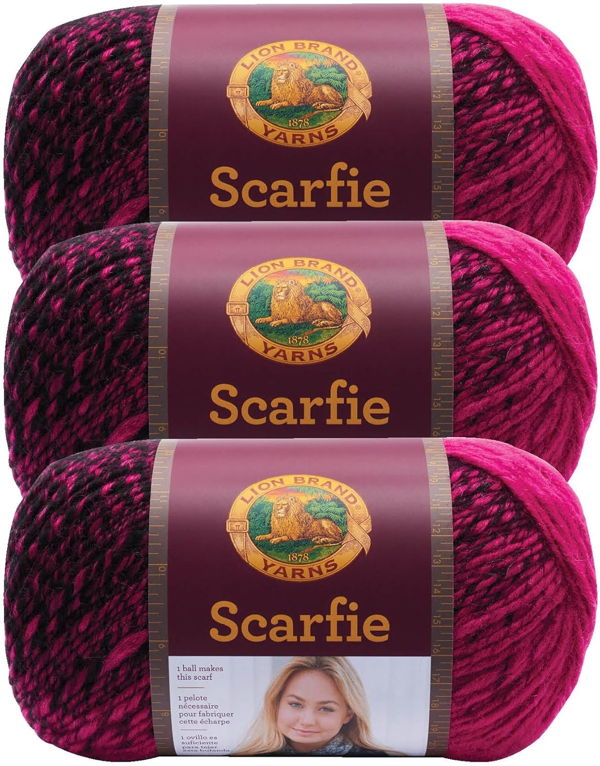 image:imageLion Brand Yarn 1 Skein Scarfie Bulky Yarn PinkSilverBlackHot Pink