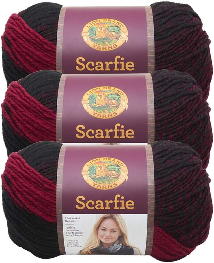 image:imageLion Brand Yarn 1 Skein Scarfie Bulky Yarn PinkSilverCranberryBlack