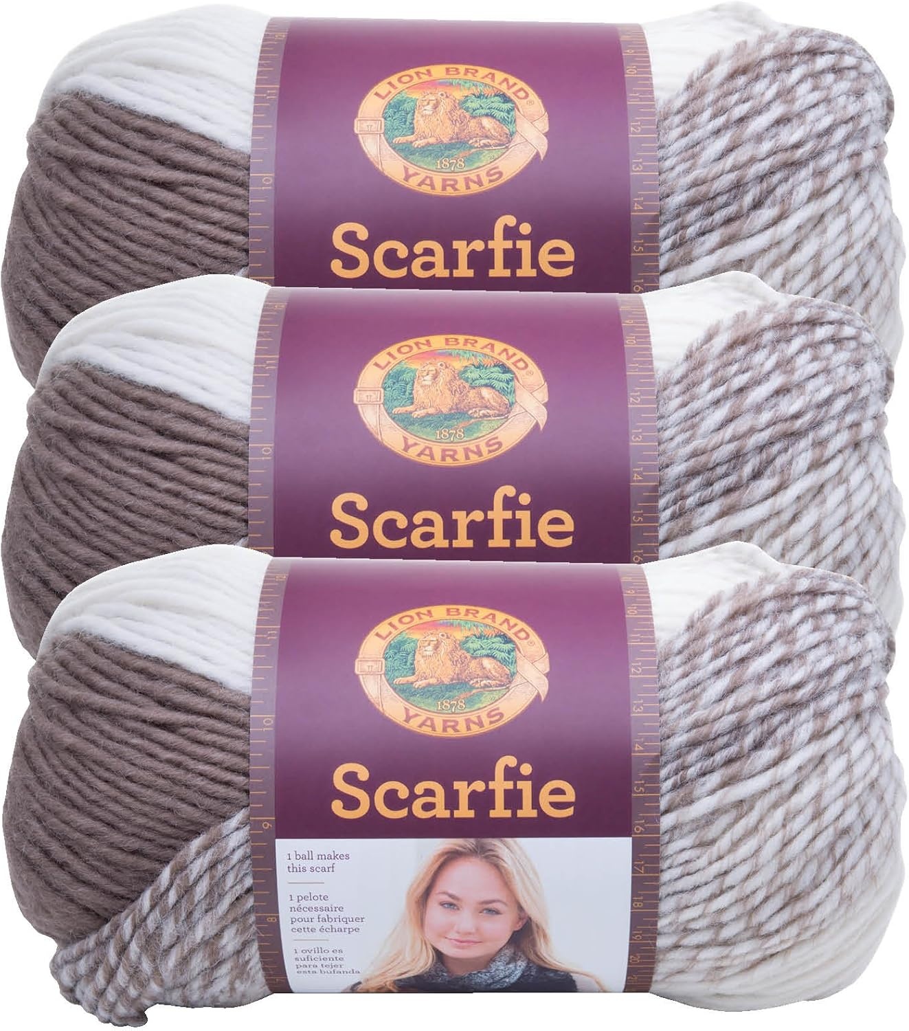 image:imageLion Brand Yarn 1 Skein Scarfie Bulky Yarn PinkSilverCreamTaupe