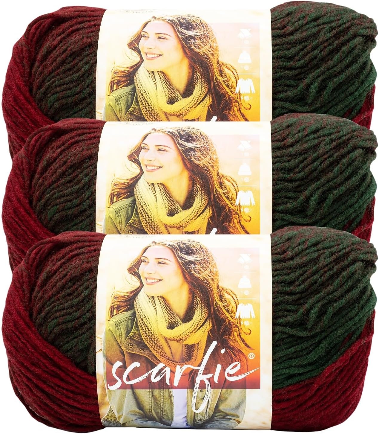 image:imageLion Brand Yarn 1 Skein Scarfie Bulky Yarn PinkSilverDeep RedDark Green