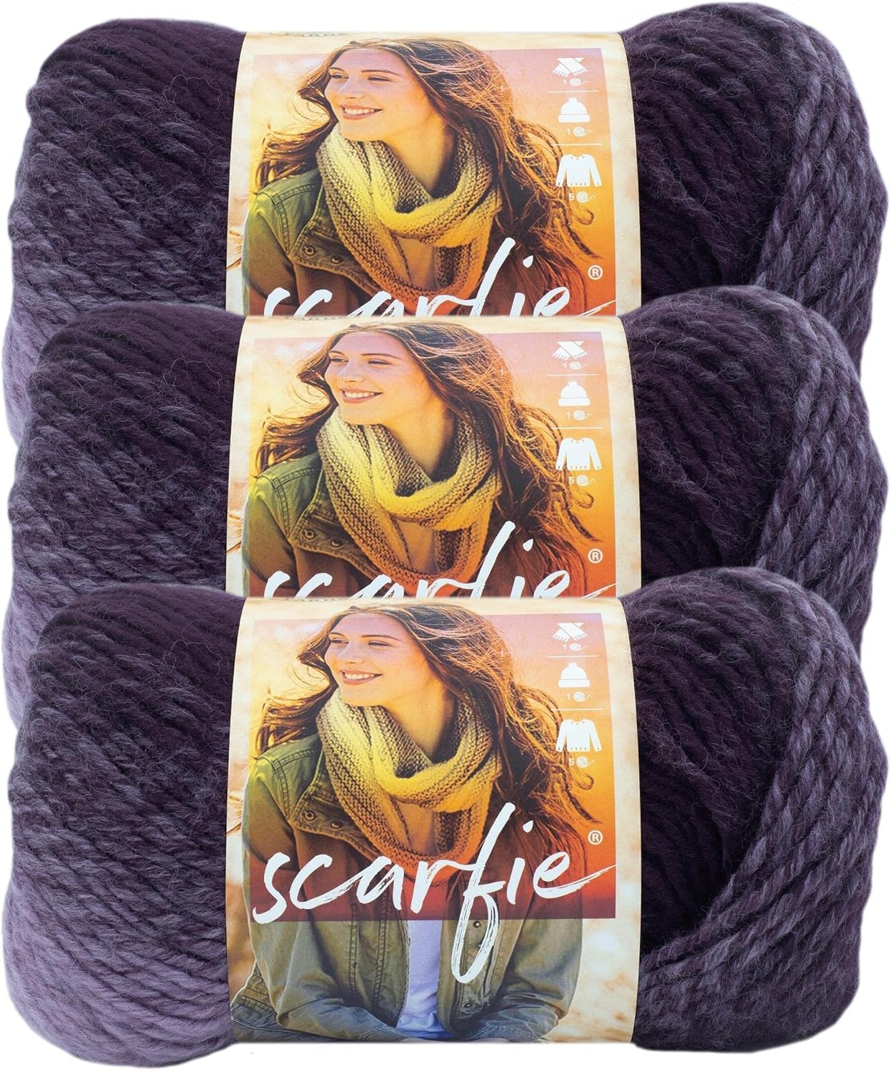 image:imageLion Brand Yarn 1 Skein Scarfie Bulky Yarn PinkSilverEggplantLilac