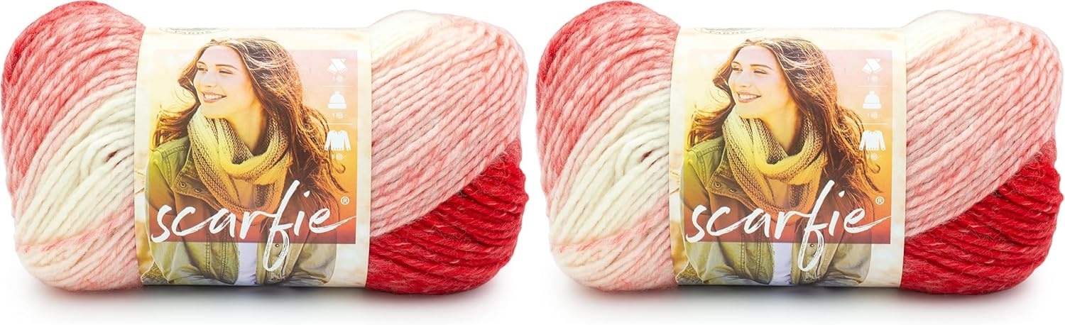 image:imageLion Brand Yarn 1 Skein Scarfie Bulky Yarn PinkSilverRedCream