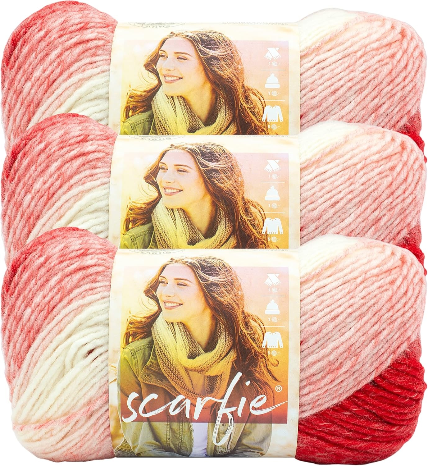 image:imageLion Brand Yarn 1 Skein Scarfie Bulky Yarn PinkSilverRedCream