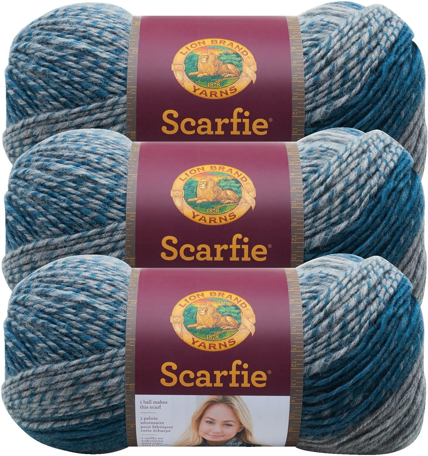 image:imageLion Brand Yarn 1 Skein Scarfie Bulky Yarn PinkSilverTealSilver