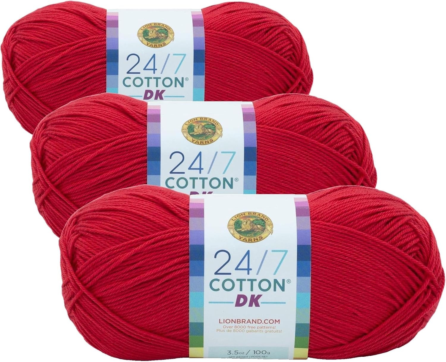 image:imageLion Brand Yarn 247 Cotton DK Crochet Yarn Azul Denim Blue 3 Pack Cotton Yarn for Knitting Crochet Crafts Light Weight Fiber for Bags Blankets Soft Shawls Summer Hats Baby ClothesGrenadine