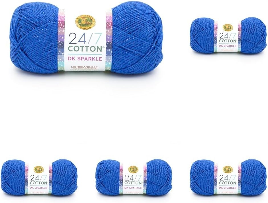 image:imageLion Brand Yarn 247 Cotton DK Crochet Yarn Azul Denim Blue 3 Pack Cotton Yarn for Knitting Crochet Crafts Light Weight Fiber for Bags Blankets Soft Shawls Summer Hats Baby ClothesCalypso