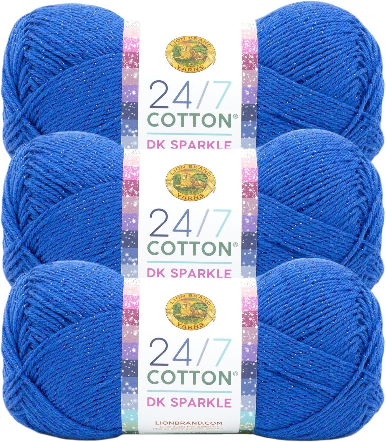 image:imageLion Brand Yarn 247 Cotton DK Crochet Yarn Azul Denim Blue 3 Pack Cotton Yarn for Knitting Crochet Crafts Light Weight Fiber for Bags Blankets Soft Shawls Summer Hats Baby ClothesCalypso