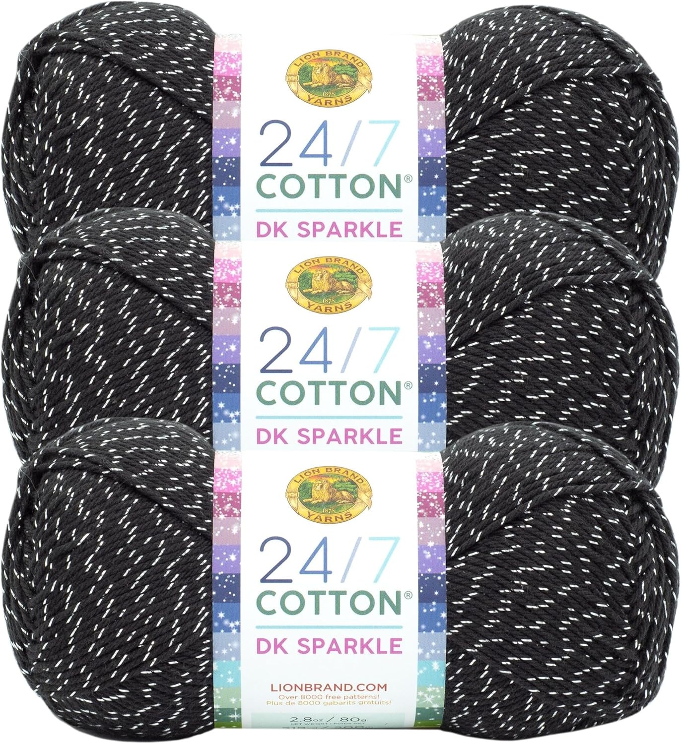 image:imageLion Brand Yarn 247 Cotton DK Crochet Yarn Azul Denim Blue 3 Pack Cotton Yarn for Knitting Crochet Crafts Light Weight Fiber for Bags Blankets Soft Shawls Summer Hats Baby ClothesNight Sky