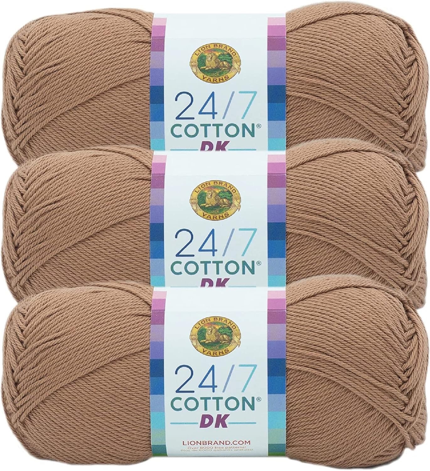 image:imageLion Brand Yarn 247 Cotton DK Crochet Yarn Azul Denim Blue 3 Pack Cotton Yarn for Knitting Crochet Crafts Light Weight Fiber for Bags Blankets Soft Shawls Summer Hats Baby ClothesCacao