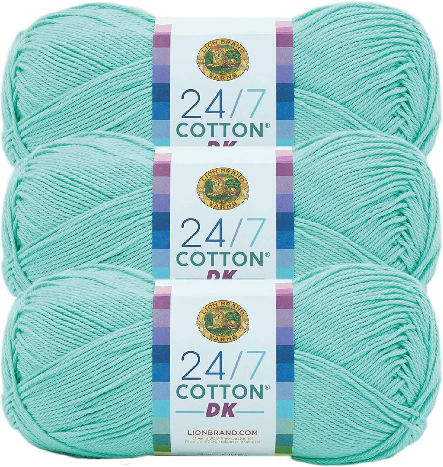 image:imageLion Brand Yarn 247 Cotton DK Crochet Yarn Azul Denim Blue 3 Pack Cotton Yarn for Knitting Crochet Crafts Light Weight Fiber for Bags Blankets Soft Shawls Summer Hats Baby ClothesFresh Mint