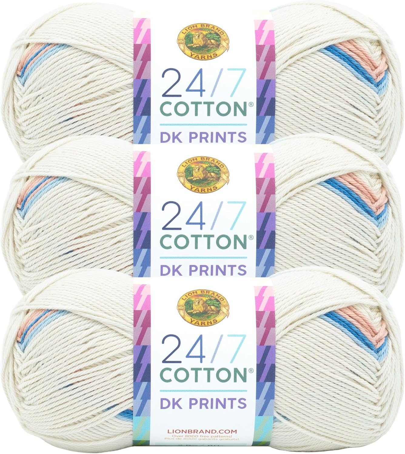 image:imageLion Brand Yarn 247 Cotton DK Crochet Yarn Azul Denim Blue 3 Pack Cotton Yarn for Knitting Crochet Crafts Light Weight Fiber for Bags Blankets Soft Shawls Summer Hats Baby ClothesAzul