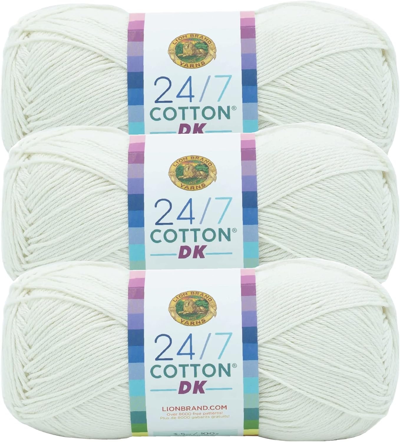 image:imageLion Brand Yarn 247 Cotton DK Crochet Yarn Iron Grey Metal Gray 3 Pack Cotton Yarn for Knitting Crochet Crafts Light Weight Fiber for Bags Blankets Soft Shawls Summer Hats Baby ClothesCream