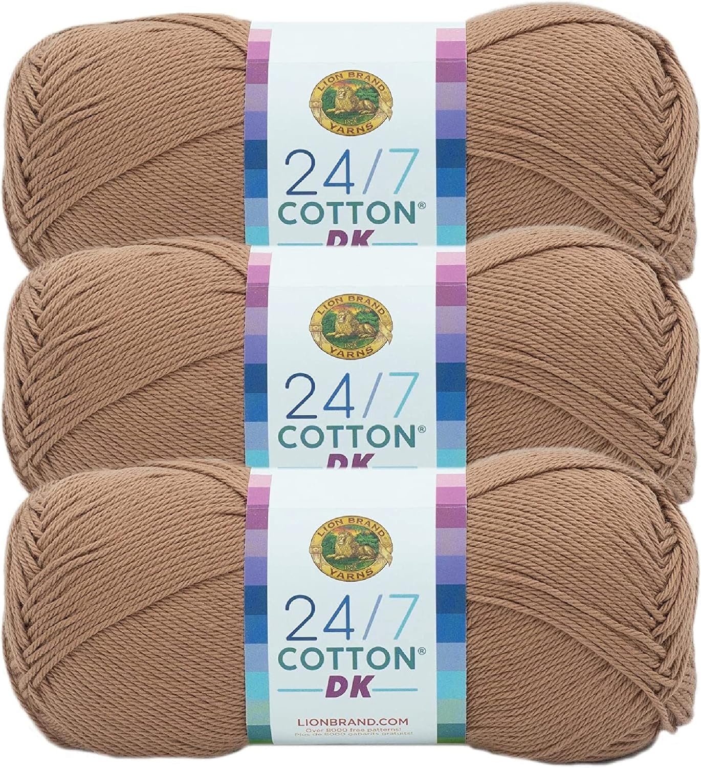 image:imageLion Brand Yarn 247 Cotton DK Crochet Yarn Iron Grey Metal Gray 3 Pack Cotton Yarn for Knitting Crochet Crafts Light Weight Fiber for Bags Blankets Soft Shawls Summer Hats Baby ClothesCacao