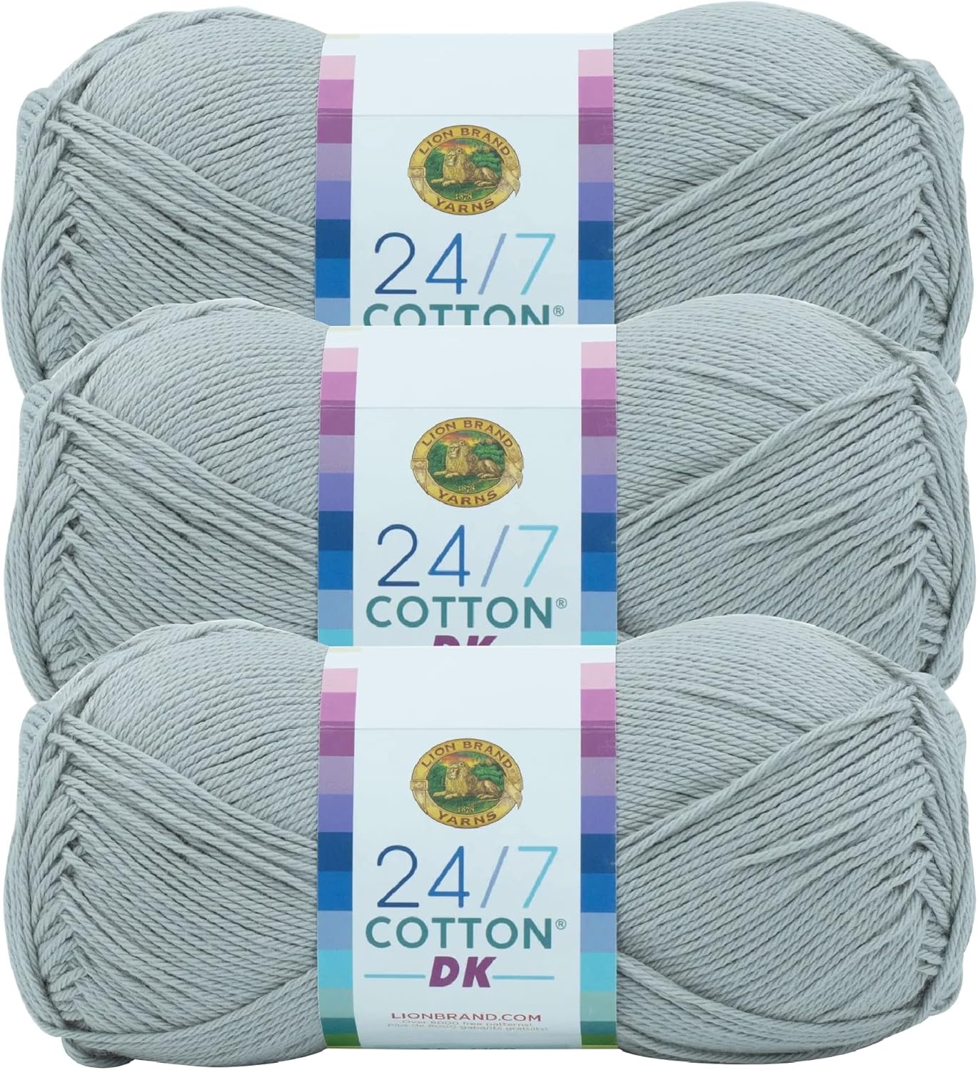 image:imageLion Brand Yarn 247 Cotton DK Crochet Yarn Iron Grey Metal Gray 3 Pack Cotton Yarn for Knitting Crochet Crafts Light Weight Fiber for Bags Blankets Soft Shawls Summer Hats Baby ClothesSilver Lining