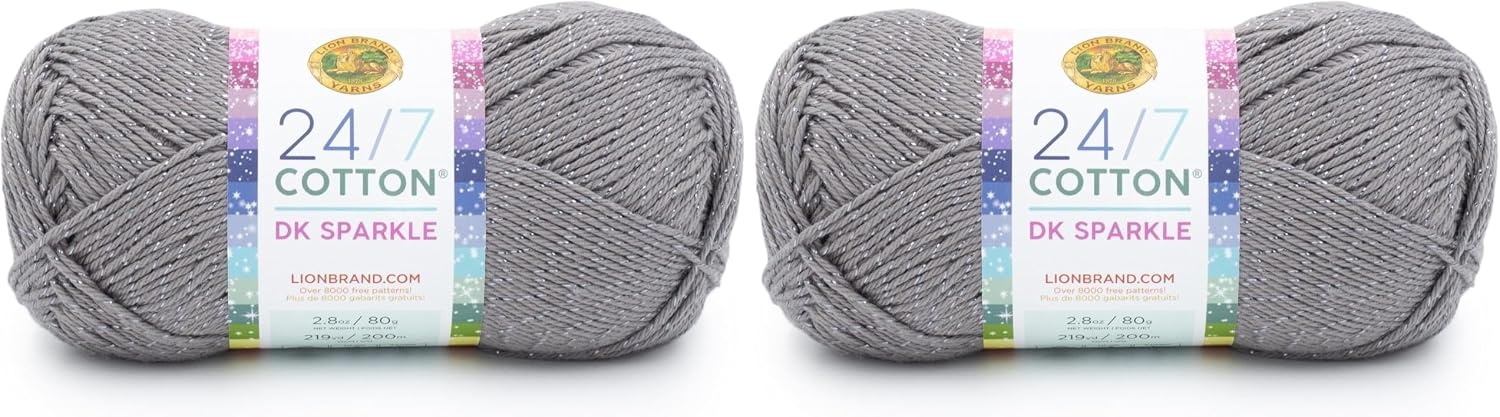image:imageLion Brand Yarn 247 Cotton DK Crochet Yarn Iron Grey Metal Gray 3 Pack Cotton Yarn for Knitting Crochet Crafts Light Weight Fiber for Bags Blankets Soft Shawls Summer Hats Baby ClothesIron Grey