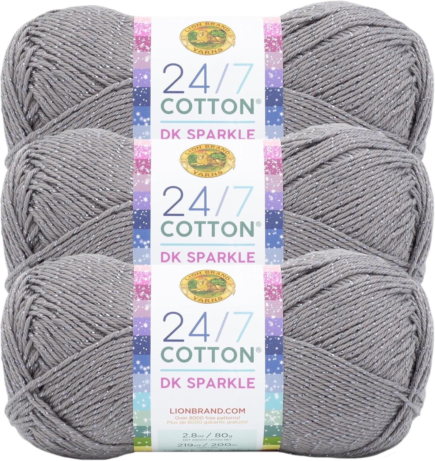 image:imageLion Brand Yarn 247 Cotton DK Crochet Yarn Iron Grey Metal Gray 3 Pack Cotton Yarn for Knitting Crochet Crafts Light Weight Fiber for Bags Blankets Soft Shawls Summer Hats Baby ClothesIron Grey