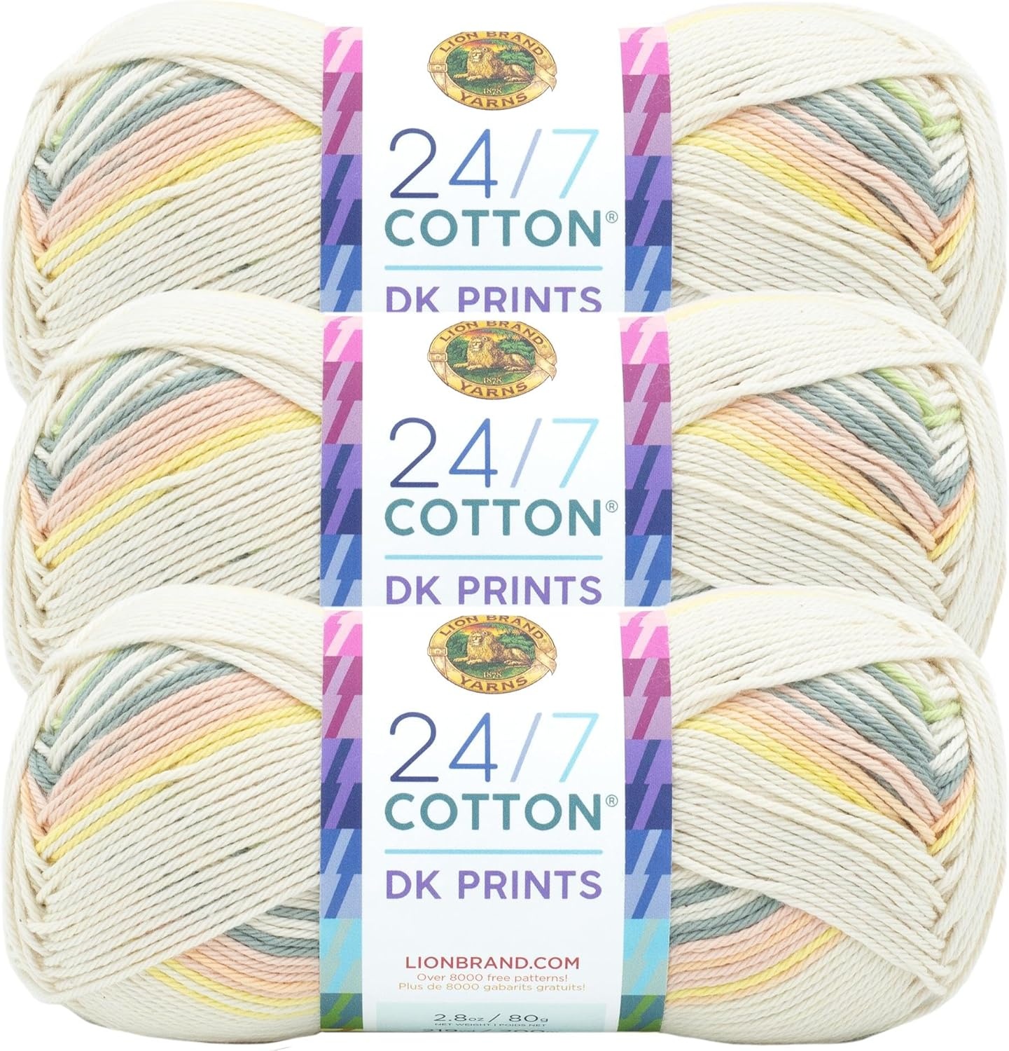 image:imageLion Brand Yarn 247 Cotton DK Prints Lightweight Yarn for Crochet Knitting Crafts Flamingo Cream with Multicolor Stripes 1 Pack Natural Fiber for Soft Shawls Light Blankets Summer Projects Cotton Yarn for Knitting Crochet Crafts Light Weight Fiber for Bags Blankets Soft Shawls Summer Hats Baby ClothesSeaglass