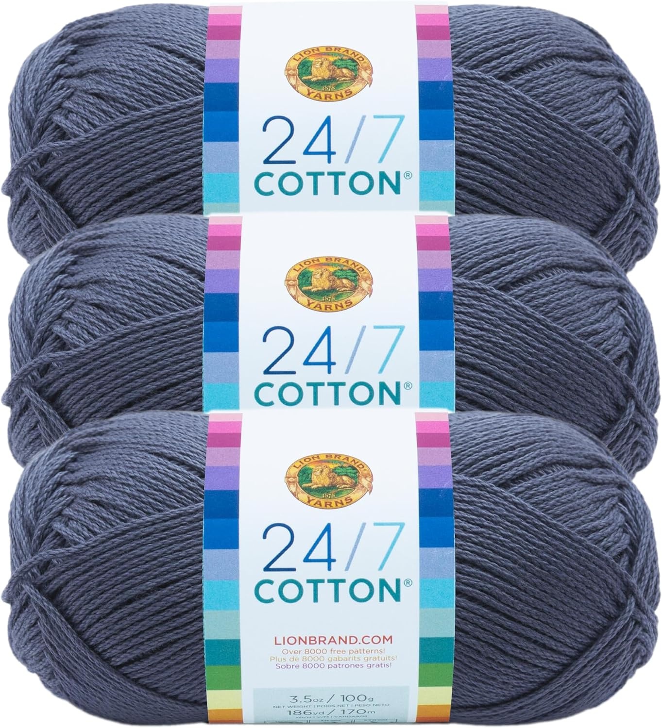 image:imageLion Brand Yarn 247 Cotton Yarn Charcoal Gray 1 Pack Light Worsted 100 Mercerized Cotton Yarn for Crochet Knitting Craft 185 Yards of Natural Fiber for Tees Bags DishclothsDenim