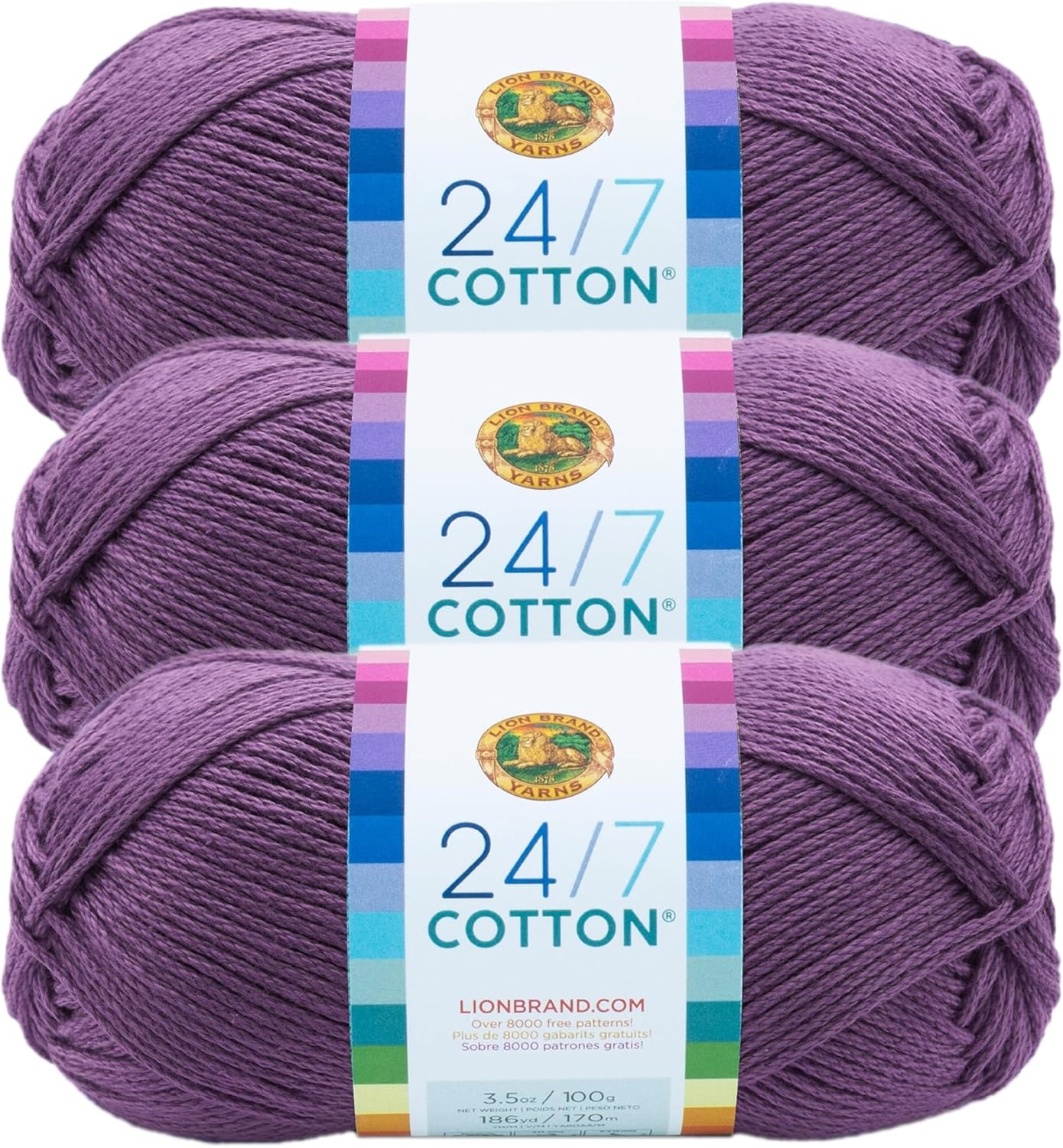 image:imageLion Brand Yarn 247 Cotton Yarn Tangerine Orange 1 Pack Light Worsted 100 Mercerized Cotton Yarn for Crochet Knitting Craft 185 Yards of Natural Fiber for Tees Bags DishclothsPurple