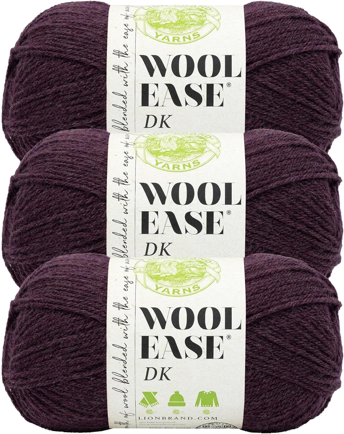 image:imageLion Brand Yarn Acrylic Wool Blend WoolEase DK Yarn for Knitting Crocheting and Crafts Cream 1 PackEggplant