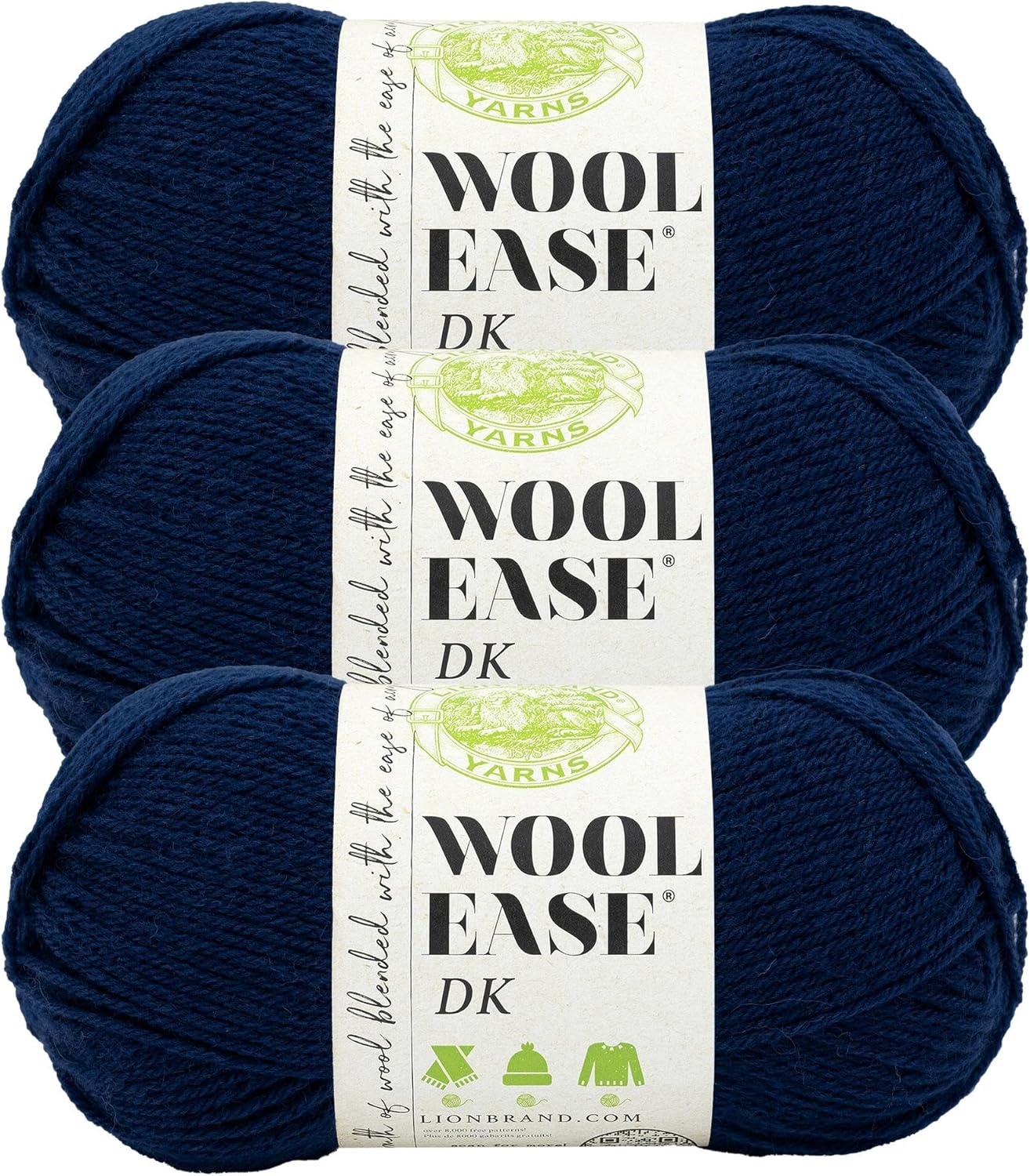 image:imageLion Brand Yarn Acrylic Wool Blend WoolEase DK Yarn for Knitting Crocheting and Crafts Cream 1 PackNavy