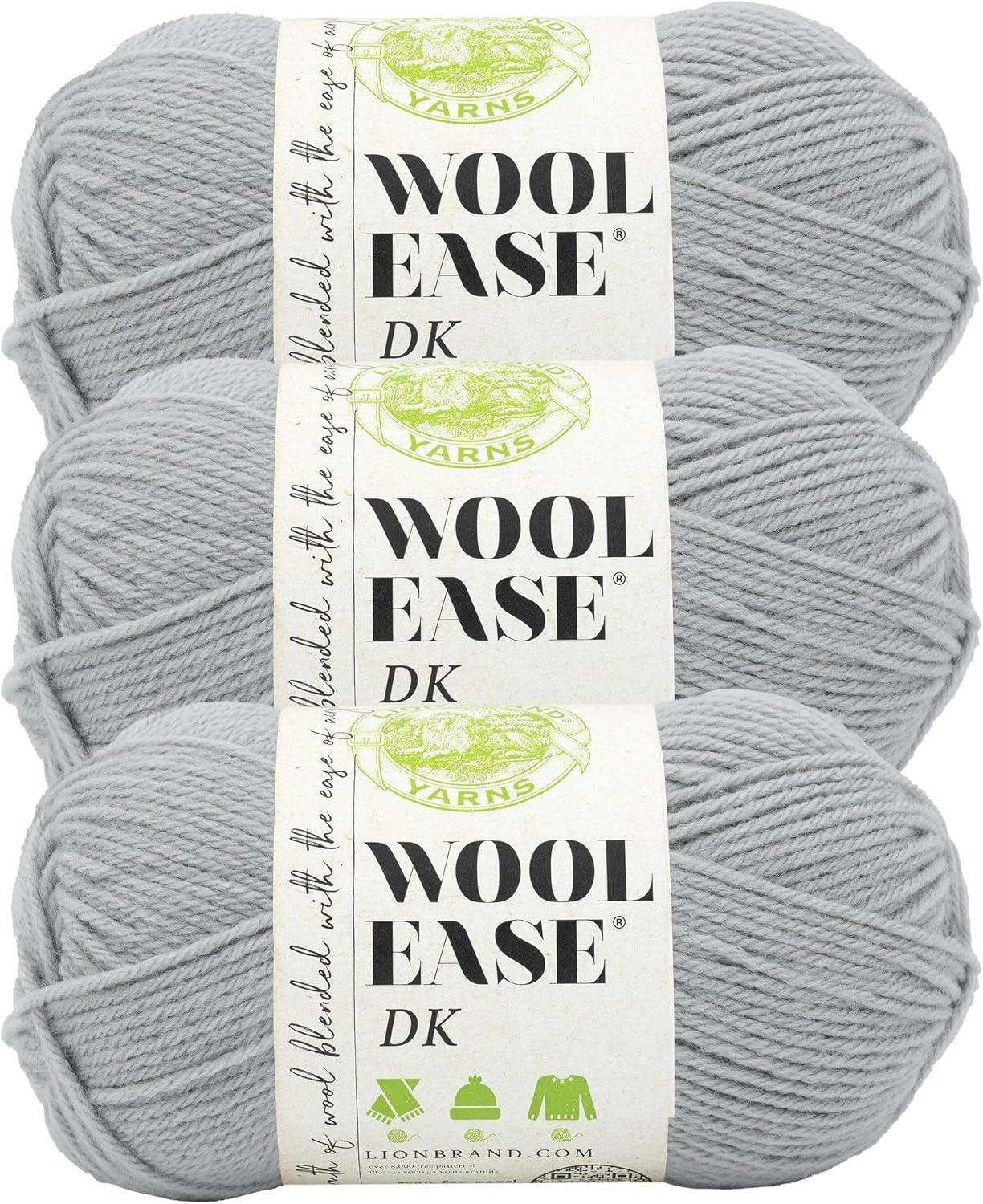 image:imageLion Brand Yarn Acrylic Wool Blend WoolEase DK Yarn for Knitting Crocheting and Crafts Cream 1 PackQuiet Grey