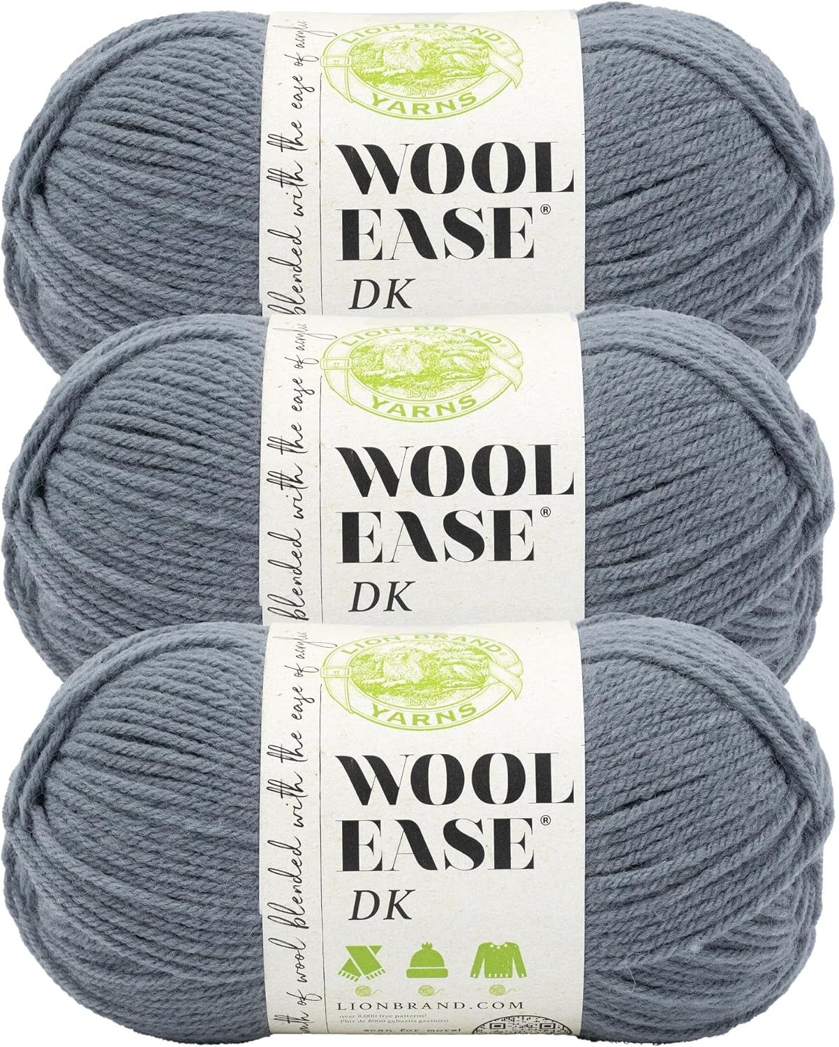 image:imageLion Brand Yarn Acrylic Wool Blend WoolEase DK Yarn for Knitting Crocheting and Crafts Cream 1 PackSlate