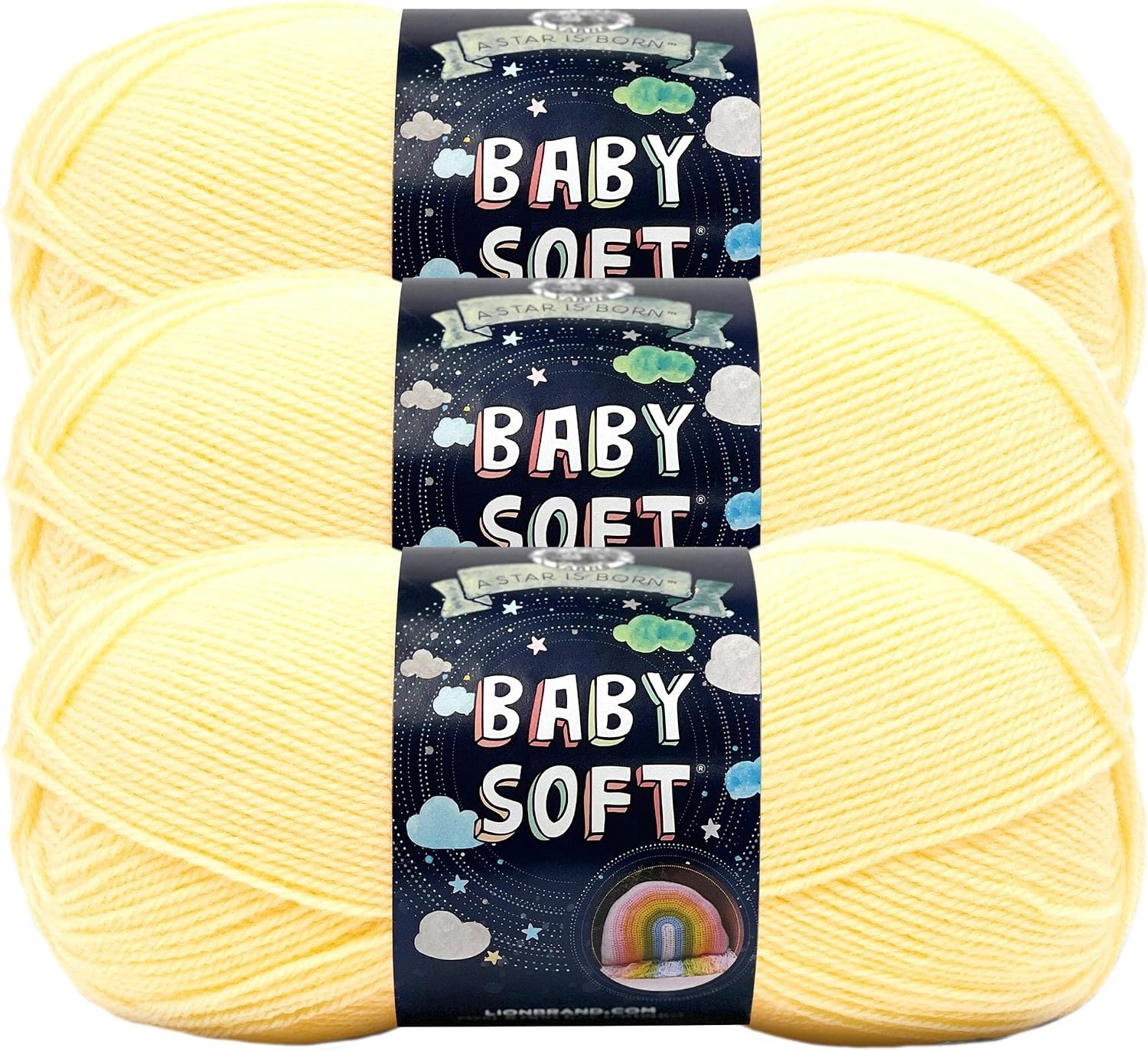 image:imageLion Brand Yarn Baby Soft Crochet Yarn White Pompadour Shiny 1 Pack Light DK Acyrlic Nylon Blend Fiber for Soft Baby Blankets Knit Garments Crochet Hats Machine Washable YarnLemonade