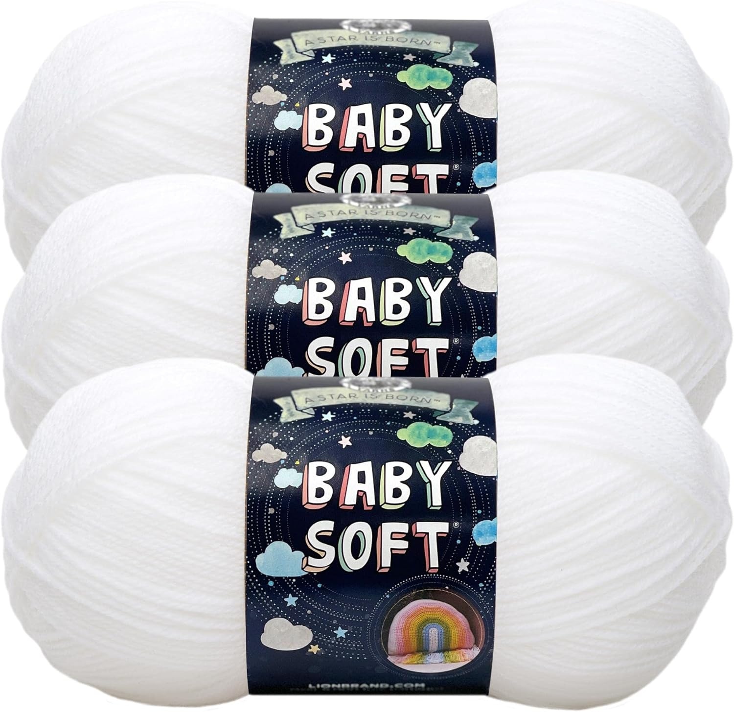 image:imageLion Brand Yarn Baby Soft Crochet Yarn White Pompadour Shiny 1 Pack Light DK Acyrlic Nylon Blend Fiber for Soft Baby Blankets Knit Garments Crochet Hats Machine Washable YarnWhite