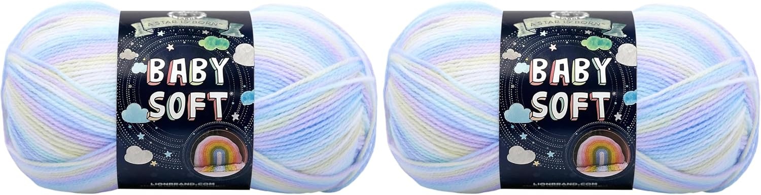 image:imageLion Brand Yarn Baby Soft Crochet Yarn White Pompadour Shiny 1 Pack Light DK Acyrlic Nylon Blend Fiber for Soft Baby Blankets Knit Garments Crochet Hats Machine Washable YarnPastel Print