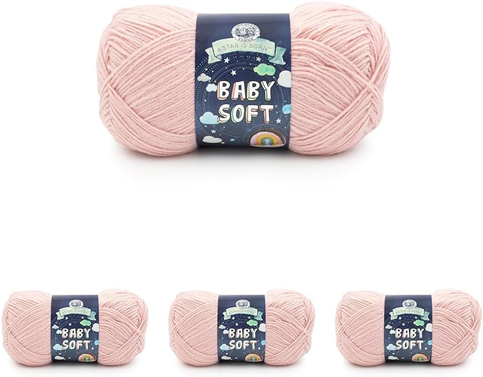 image:imageLion Brand Yarn Baby Soft Crochet Yarn White Pompadour Shiny 1 Pack Light DK Acyrlic Nylon Blend Fiber for Soft Baby Blankets Knit Garments Crochet Hats Machine Washable YarnDusty Pink