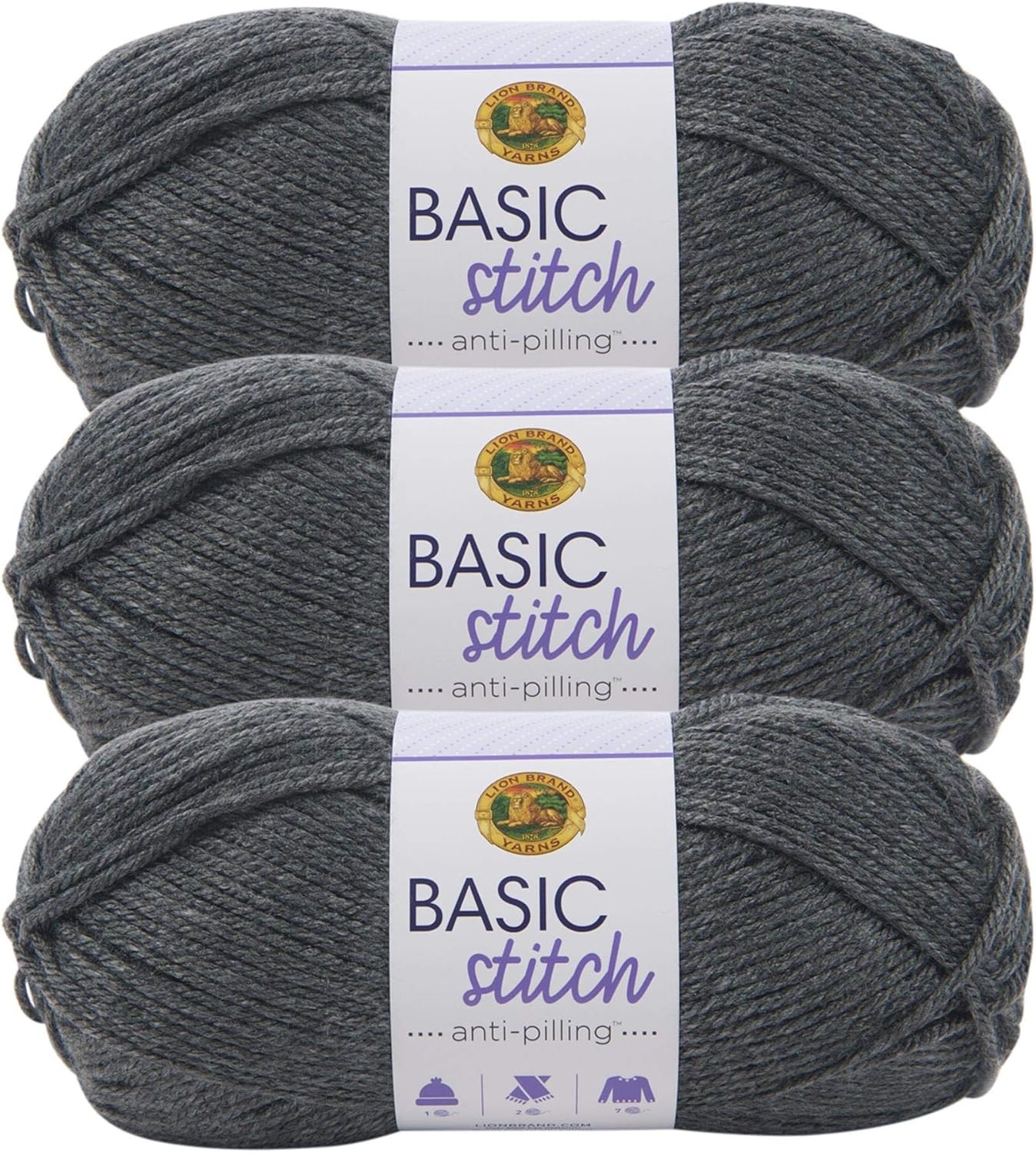 image:imageLion Brand Yarn Basic Stitch AntiPilling Knitting Yarn Yarn for Crocheting Gold Heather 1PackCharcoal Heather