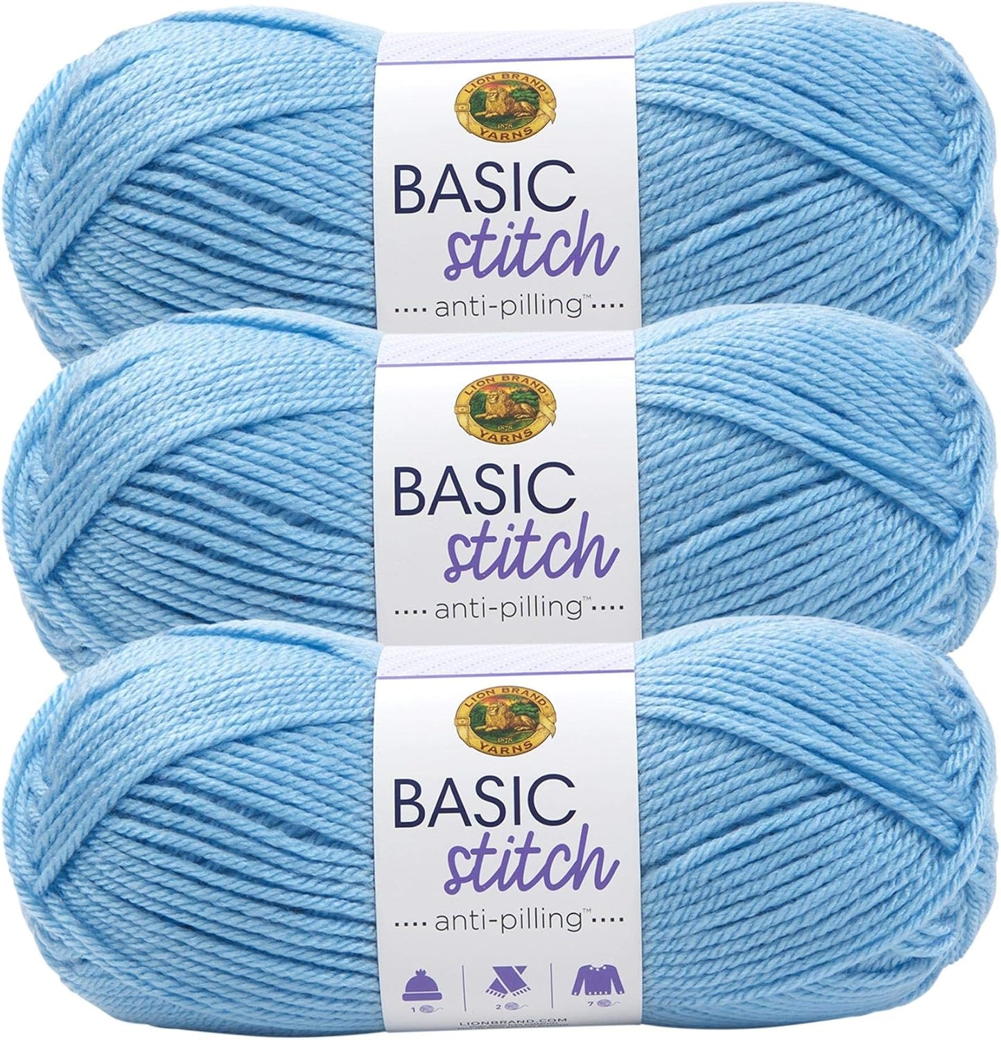 image:imageLion Brand Yarn Basic Stitch AntiPilling Yarn for Crocheting Knitting and Crafts Almond 3 PackBaby Blue